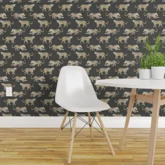 Pre-Pasted Wallpaper 2FT Wide Watercolor Leopard Brown Black Whimsical Safari Chinoiserie Animal Print Custom Pre-pasted Wallpaper by Spoonflower