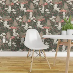 Pre-Pasted Wallpaper 2FT Wide Woodland Forest Toads Mushrooms Toadstool Cottagecore Whimsical Fairy Custom Pre-pasted Wallpaper by Spoonflower