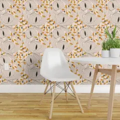 Peel & Stick Wallpaper 2FT Wide Art Nouveau Goldenrod Yellow Organic Botanical Graphic Lines Custom Removable Wallpaper by Spoonflower