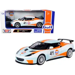 Lotus Evora Gt4 #41 "Gulf Oil" Light Blue With White And Orange Stripes 1/24 Diecast Model Car By Motormax