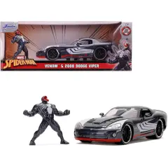 2008 Dodge Viper Srt10 Dark Gray With Venom Diecast Figurine "Spider-Man" "Marvel" Series 1/24 Diecast Model Car By Jada