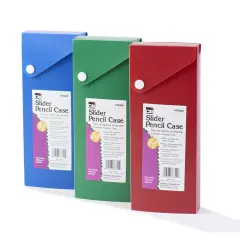 Slider Pencil Case Box, Slide Out Tray, Snap Closure, Assorted Colors, 1 Box