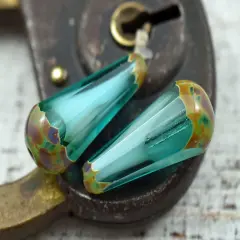 *6* 8x20mm Aqua Cloud Picasso Faceted Drop Beads