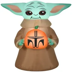 3.5' Gemmy Airblown Disney's Star Wars The Mandalorian The Child Holding Mandalorian Pumpkin 226677