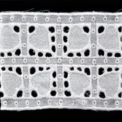 Belagio Flat Eyelet Lace Trim, 2.38" Wide, Heart Design, 20-Yard Bolt, White