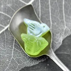 *6* 11x22mm Matte Green Apple AB Bird Beads