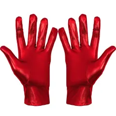 Metallic Red Costume Gloves - Shiny Red Superhero Evening Stretch Dress Glove Set for Men, Women and Kids