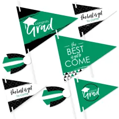 Big Dot of Happiness Green Grad - Best is Yet to Come - Triangle Green Graduation Party Photo Props - Pennant Flag Centerpieces - Set of 20