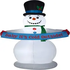 8' Gemmy Animated Airblown Inflatable Christmas Snowman w/ Banner 85497