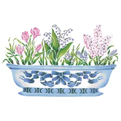 Small Spring Bulbs in Porcelain Bowl Wall Stencil | 2562 by Designer Stencils | Floral Stencils | Reusable Art Craft Stencils for Painting on Walls, Canvas, Wood | Reusable Plastic Paint Stencil for Home Makeover | Easy to Use & Clean Art Stencil
