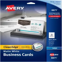 Avery Matte White Clean Edge Business Cards 2"X3.5" 200/Pkg-For Inkjet Printers, Two-Side Printable