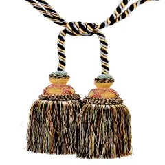 Belagio Tieback Tassel, 2 Tassels- 10&rdquo; Long with 15&rdquo; Cord , Milante Collection, Silver/Brown