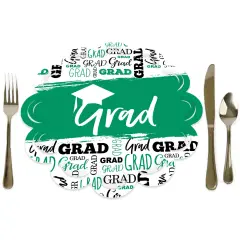 Big Dot of Happiness Green Grad - Best is Yet to Come - Green Graduation Party Round Table Decorations - Paper Chargers - Place Setting For 12
