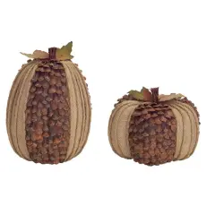Melrose Set of 2 Fall Harvest Pine Cone Pumpkin Decorations 10" Brown