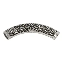 Large Hold Curved Tube Bead 50x8mm Pewter Antique Silver Plated