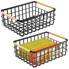 mDesign Metal Food Organizer Storage Bins with Bamboo Handles - 2 Pack