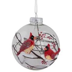 Northlight Cardinals Snowy Winter Scene Glass Ball Christmas Ornament - 4" - Red Clear