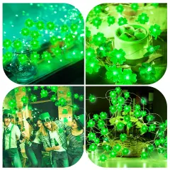 St Patricks Day Decorations 50LED Green Shamrock String Light, St Patricks Day Decor Irish Party for Home Indoor/Outdoor Wedding Anniversary Holiday Green Decor