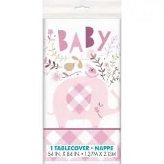 Pink Floral Elephant Plastic Table Cover, 54"x84", 1ct