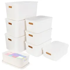 7Penn Pantry Organizer Bins 8 Pieces - White Nordic Plastic Basket Set with Lids