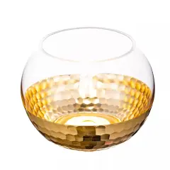 2 CLEAR GOLD 6" wide Glass Round Honeycomb Rim Vases