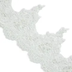 10 yards of Marie Embroidered Organza Lace Trim with Pearls and Sequin | 10 yard cut Ivory