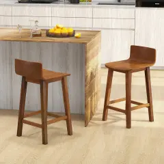 Wood Bar Stools Set Of 2 With Solid Back And Seat