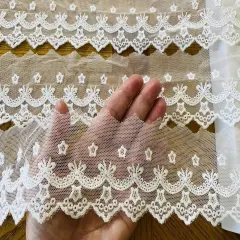 Kitcheniva 2.5" Wide Bright White Floral Embroidered Lace Mesh