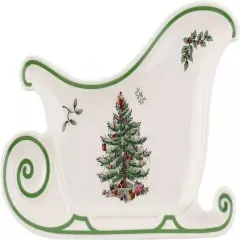 Spode Christmas Tree Embossed Sleigh Plate | 9 &ndash; Inch | Made of Fine Earthenware