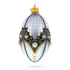 Mother Of Pearl on Gold Filigree Glass Ball Christmas Ornament 4 Inches