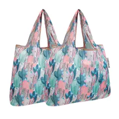 Wrapables Foldable Tote Nylon Reusable Grocery Bag (Set of 2) Colorful Cacti