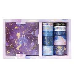 Wrapables Decorative Gold Foil Washi Tape and Sticker Set for Stationery, Diary, Card Making (10 Rolls & 10 Sheets) The Little Prince