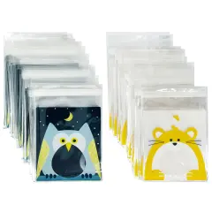 Wrapables Transparent Self-Adhesive 4" x 4" Candy and Cookie Bags, Favor Treat Bags for Parties and Wedding (200pcs) Owl & Squirrel