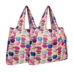 Wrapables Foldable Tote Nylon Reusable Grocery Bag (Set of 2) Macarons