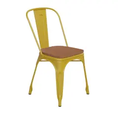 Emma and Oliver Perth Metal Stacking Dining Chairs with Poly Resin Seats for Indoor/Outdoor Use Yellow/Teak