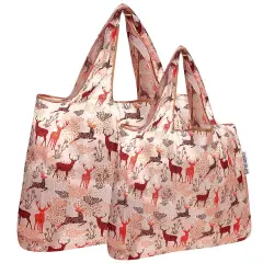 Wrapables Large & Small Foldable Tote Nylon Reusable Grocery Bags, Set of 2 Deer