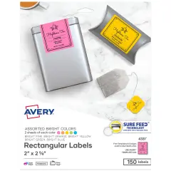 Avery Labels with Sure Feed, Assorted Bright Colors, 2" x 2-5/8", Laser/Inkjet, 150 Labels (4331)
