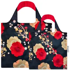 Wrapables Large & Small Allybag Foldable & Lightweight Reusable Grocery Bags (Set of 2) Midnight Floral