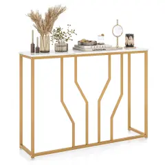 Costway 44" Gold Console Table with Faux Marble Tabletop Golden Metal Frame for Entrance