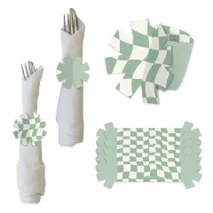 Big Dot of Happiness Sage Green Checkered Party - Paper Napkin Holder - Napkin Rings - Set of 24