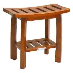 Oceanstar Solid Wood Spa Shower Bench with Storage Shelf, Teak Color Finish Brown