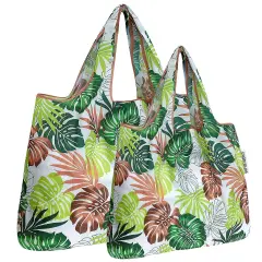 Wrapables Large & Small Foldable Tote Nylon Reusable Grocery Bags, Set of 2 Fern Leaves