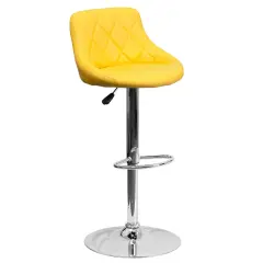 Emma and Oliver Bucket Seat Adjustable Height Barstool with Diamond Pattern Back Yellow