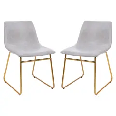 Merrick Lane Carrollton 18 inch Faux Leather Bucket Seat Dining Chairs, Set of 2 LightGrayLeaSft/Gold