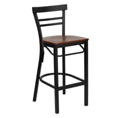 Emma and Oliver Two-Slat Ladder Back Metal Restaurant Dining Barstool Cherry/BlackMetal