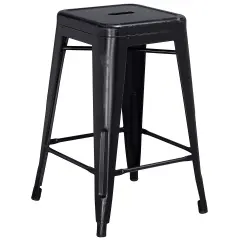 Merrick Lane Elba Series Metal Stool with Powder Coated Finish and Integrated Floor Glides Black