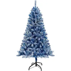 6FT Pre-Lit Hinged Artificial Fir Chritmas Tree, Xmas Tree Snow Flocked