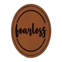 Fearless Cursive Text Round Iron-On Engraved Faux Leather Patch Applique - 2.5" Brown