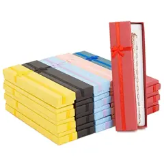 24 Pieces Empty Jewelry Gift Boxes for Necklaces, Bracelets, Press On Nail Packaging with Lids and Decorative Ribbon Knot, 6 Colors (7.9 x 1.6 In)