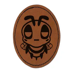 Cute Bee Unamused Round Iron-On Engraved Faux Leather Patch Applique - 2.5" Brown